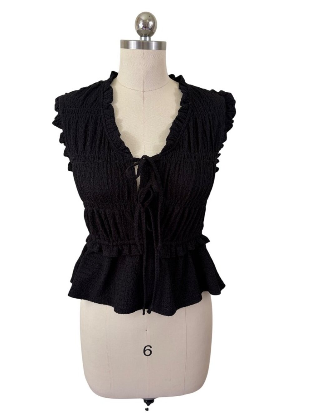 Time & Tru Dark Romantic Ruched Smock Top Womens XS Black WitchyCore Fairy